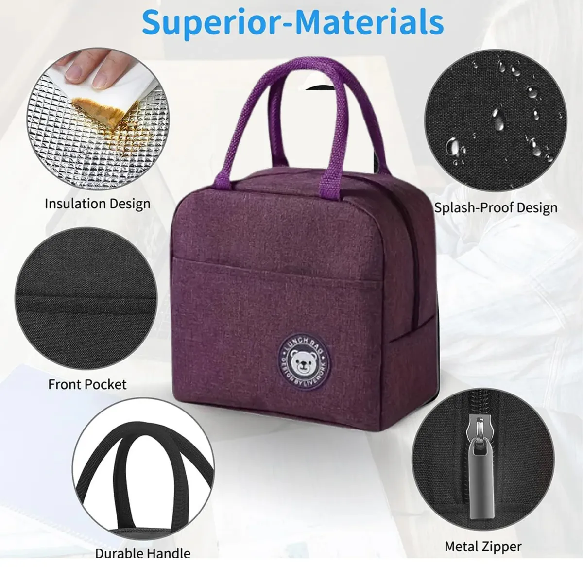 Insulated Lunch Bag with Zipper – Portable Food Carry Bag - Image 7